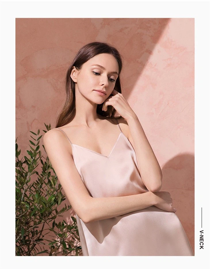 Solid Color Fabric Silk Short Slip Dress Sleepwear For Her